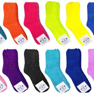 Yacht & Smith 12 Pairs Women Fuzzy Socks Crew Socks, Warm Butter Soft (Solid Assorted 12 Pack)