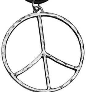 Trilogy Jewelry Pewter Hammered Peace Sign Large Pendant on Leather Necklace