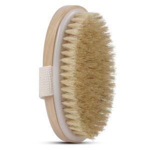 dry skin body brush - improves skin's health and beauty - natural bristle - remove dead skin and toxins, cellulite treatment, improves lymphatic functions, exfoliates, stimulates blood circulation