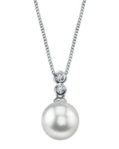 the pearl source 8-9mm genuine white freshwater cultured pearl & cubic zirconia double pendant necklace for women