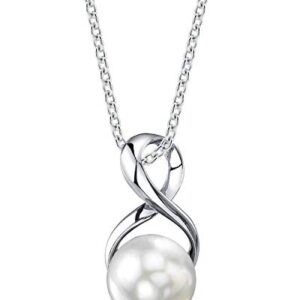 The Pearl Source Freshwater Pearl Pendant Necklace for Women - White Cultured Pearl Necklace with Infinity Design | Single Pearl Necklace for Women with 925 Sterling Silver Chain, 9.0-10.0mm