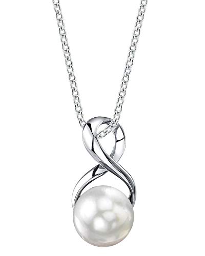 The Pearl Source Freshwater Pearl Pendant Necklace for Women - White Cultured Pearl Necklace with Infinity Design | Single Pearl Necklace for Women with 925 Sterling Silver Chain, 9.0-10.0mm