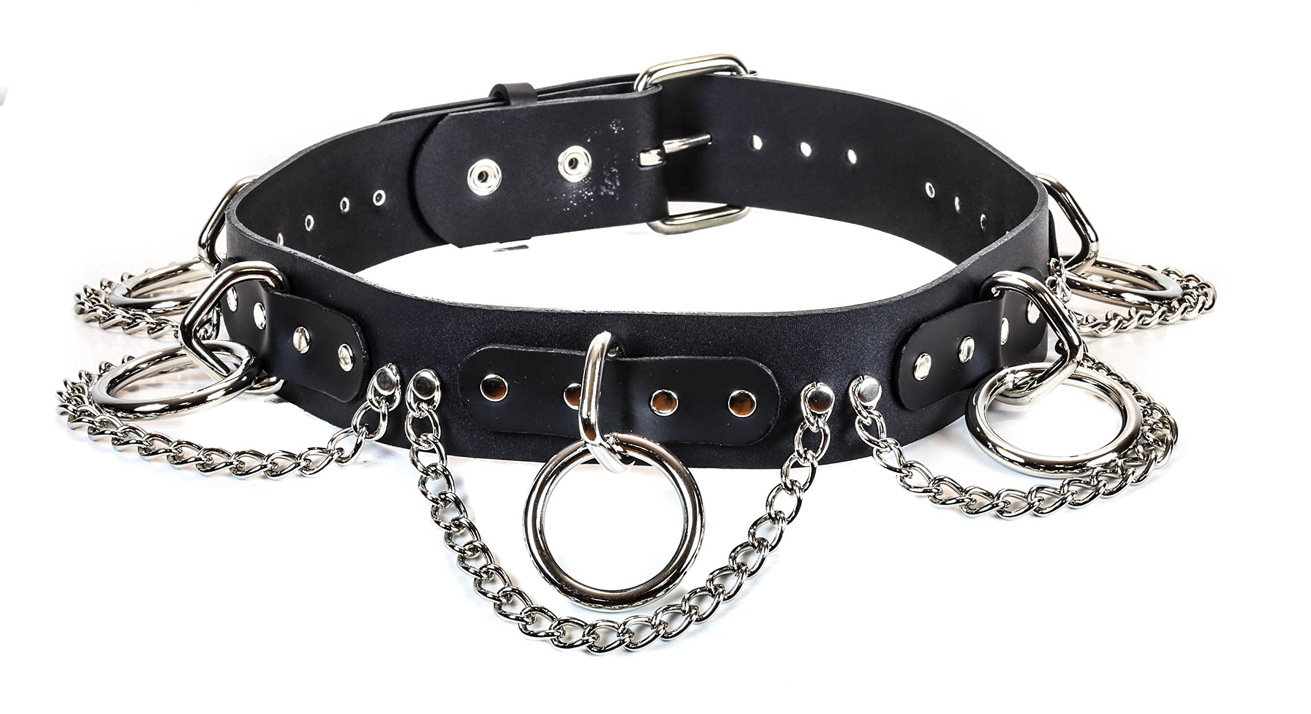 Chain Bondage Belt Genuine Black Leather Hanging Large Ring (32)