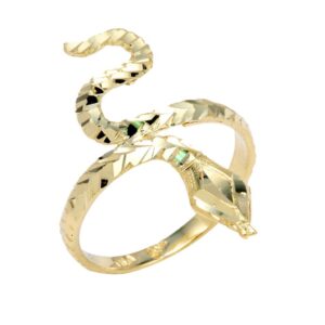 stunning 14k yellow gold band infinity water sea snake head ring (size 7.25)