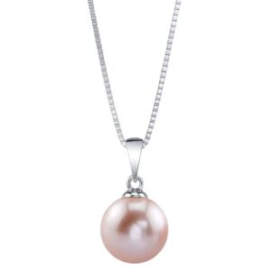 The Pearl Source 8mm Pink Freshwater Pearl Pendant Sydney Necklace for Women - Cultured Pearl Necklace | Single Pearl Necklace for Women with 925 Sterling Silver Chain