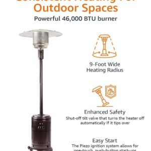 Amazon Basics 46,000 BTU Outdoor Propane Patio Heater with Wheels, Commercial & Residential, Havana Bronze, 32.1 x 32.1 x 91.3 inches (LxWxH)