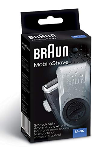 Braun MobileShave M-90 Travel Shaver Silver (Precision Trimmer, Smart Foil, Wide Floating Foil, Washable)