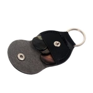 StaiBC Guitar Picks Holder Case Black Leather Keychain Plectrum Cases Bag