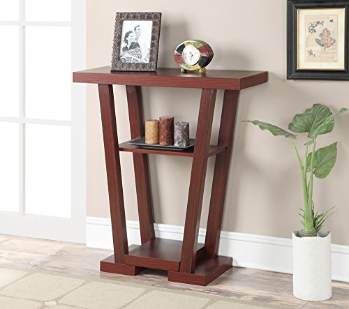 Convenience Concepts Newport V Console Table 31.5" - Modern Sofa Table with Storage Shelves, Narrow Entryway Hall Table for Living Room, Mahogany