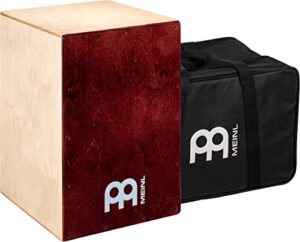 meinl percussion cafe cajon box drum plus bag with snare and bass tone for acoustic music — made in europe — baltic birch wood, play with your hands, 2-year warranty, natural/wine red (bc1ntwr)