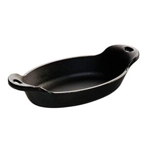 lodge heat enhanced and seasoned cast iron oval mini server, 9-ounce, black