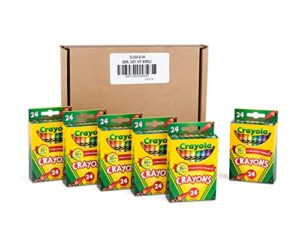 crayola crayons, bulk school supplies for kids, 24 count crayon box (pack of 6), assorted colors