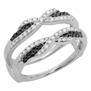 Dazzlingrock Collection 0.50 Carat (Cttw) 14K Black & White Diamond Wedding Guard Double Band 1/2 CT, White Gold, Size 7.5