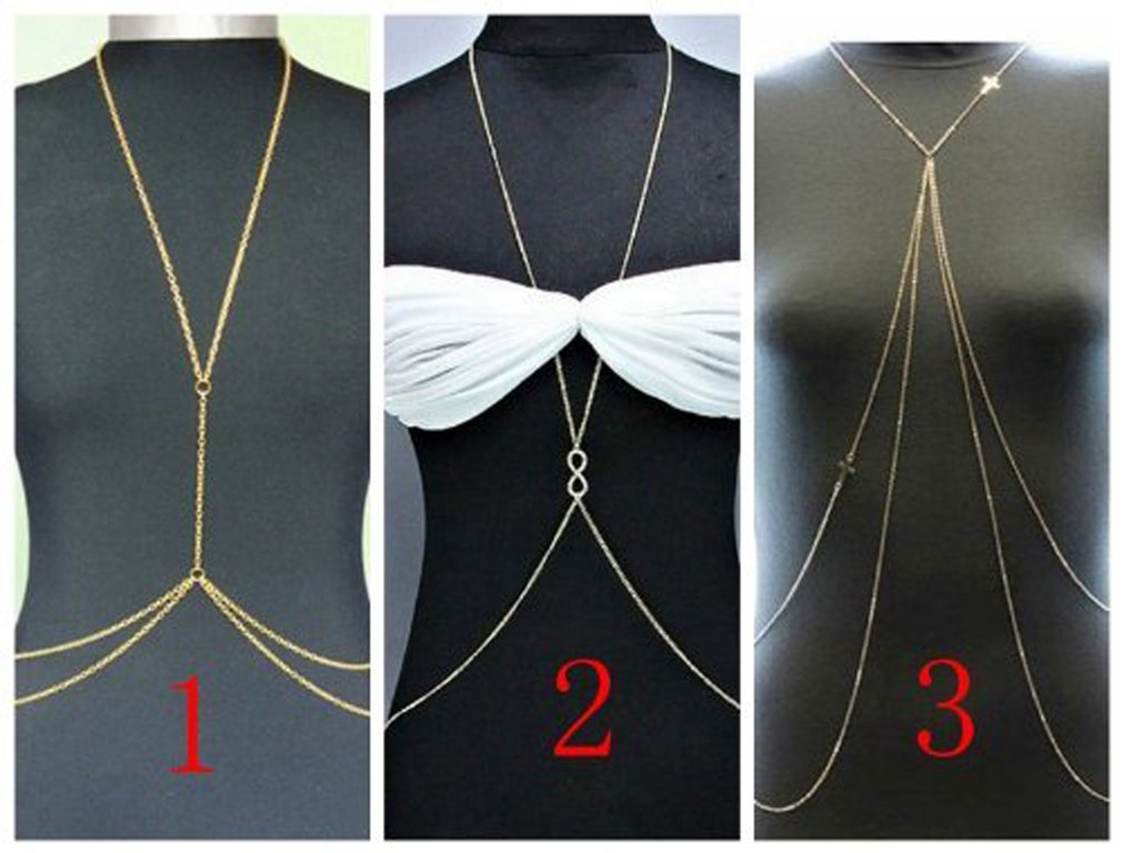 Topbuti Gold Sexy Body Chain Bra Bikini Waist Belly Body Chains Beach Body Necklace Jewelry for Women