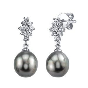 the pearl source 9-10mm genuine black tahitian south sea cultured pearl & cubic zirconia gina earrings for women