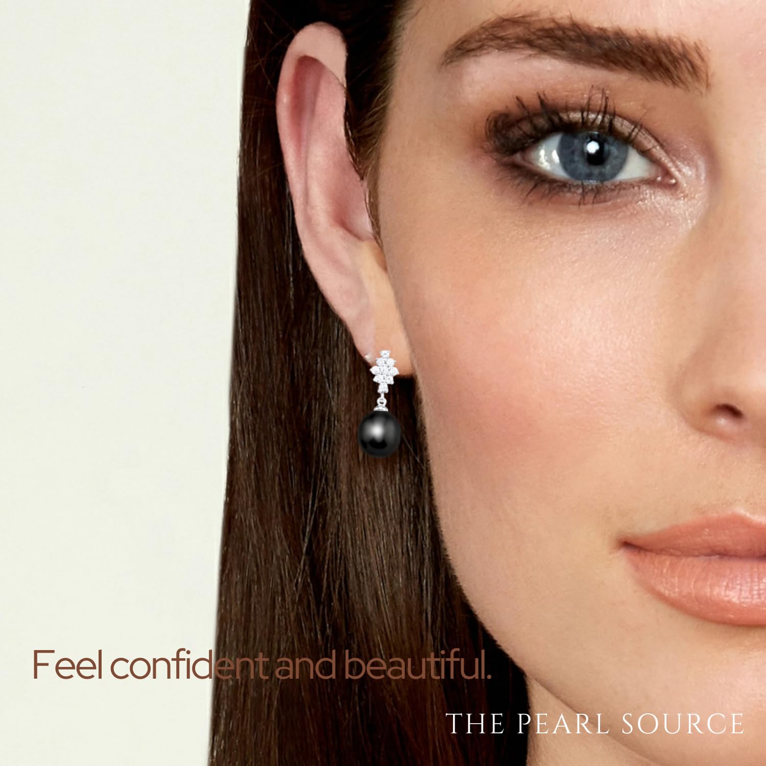 THE PEARL SOURCE 9-10mm Genuine Black Tahitian South Sea Cultured Pearl & Cubic Zirconia Gina Earrings for Women