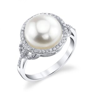 the pearl source freshwater cultured pearl ring for women with button pearl and cubic zirconia on sterling silver