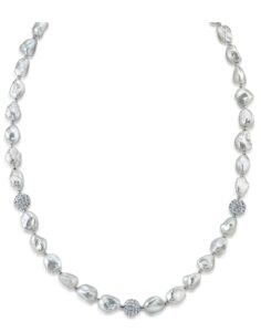 the pearl source 7-8mm genuine baroque white freshwater cultured pearl & cubic zirconia necklace for women