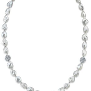 The Pearl Source 7-8mm Genuine Baroque White Freshwater Cultured Pearl & Cubic Zirconia Necklace for Women