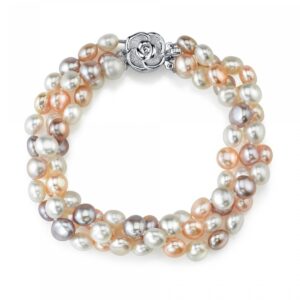 The Pearl Source 5-6mm Genuine Multicolor Freshwater Cultured Pearl Bracelet for Women