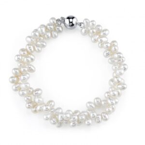 The Pearl Source 4-5mm Rice Shaped White Freshwater Pearl Bracelet for Women - Cultured Pearl Bracelet in 925 Sterling Silver with Genuine Cultured Pearls