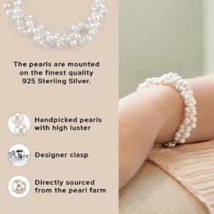 The Pearl Source 4-5mm Rice Shaped White Freshwater Pearl Bracelet for Women - Cultured Pearl Bracelet in 925 Sterling Silver with Genuine Cultured Pearls