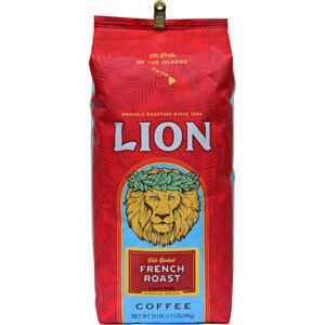 lion coffee french roast, dark roast whole bean coffee, a taste of aloha - 24 ounce bag