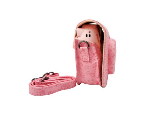 Cartoon PU Leather Shoulder Case with Free Shoulder Strap for Fujifilm Instax Mini 8 - Pink