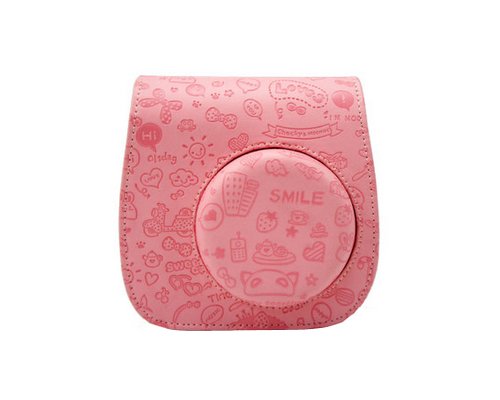 Cartoon PU Leather Shoulder Case with Free Shoulder Strap for Fujifilm Instax Mini 8 - Pink