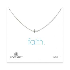 Dogeared Sterling Silver Faith Classic Sideways Cross Necklace, 16" Chain with 2.5" Extender Necklace for Women Gift for Girl - Gifts for Mom