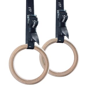 rep wood 14' gymnastic rings with short numbered straps - perfect for cross-training workouts, gymnastics and conditioning - 1.11 inch fig specs