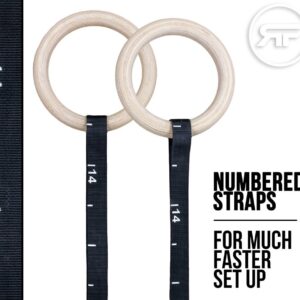 Rep Wood 14' Gymnastic Rings with Short Numbered Straps - Perfect for Cross-Training Workouts, Gymnastics and Conditioning - 1.11 inch FIG Specs