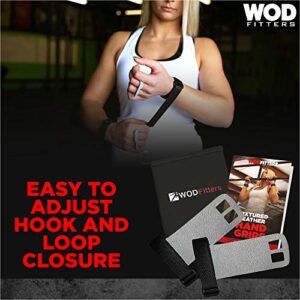 WODFitters Textured Leather Hand Grips for Cross Training, Kettlebells, Powerlifting, Chin Ups, Pull Ups, WODs & Gymnastics - with Grips Storage Pouch (Black, Small - Fits up to 4")