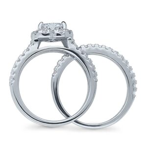 BERRICLE Sterling Silver Halo Wedding Engagement Rings Cubic Zirconia CZ Heart Insert Ring Set for Women, Rhodium Plated Size 7