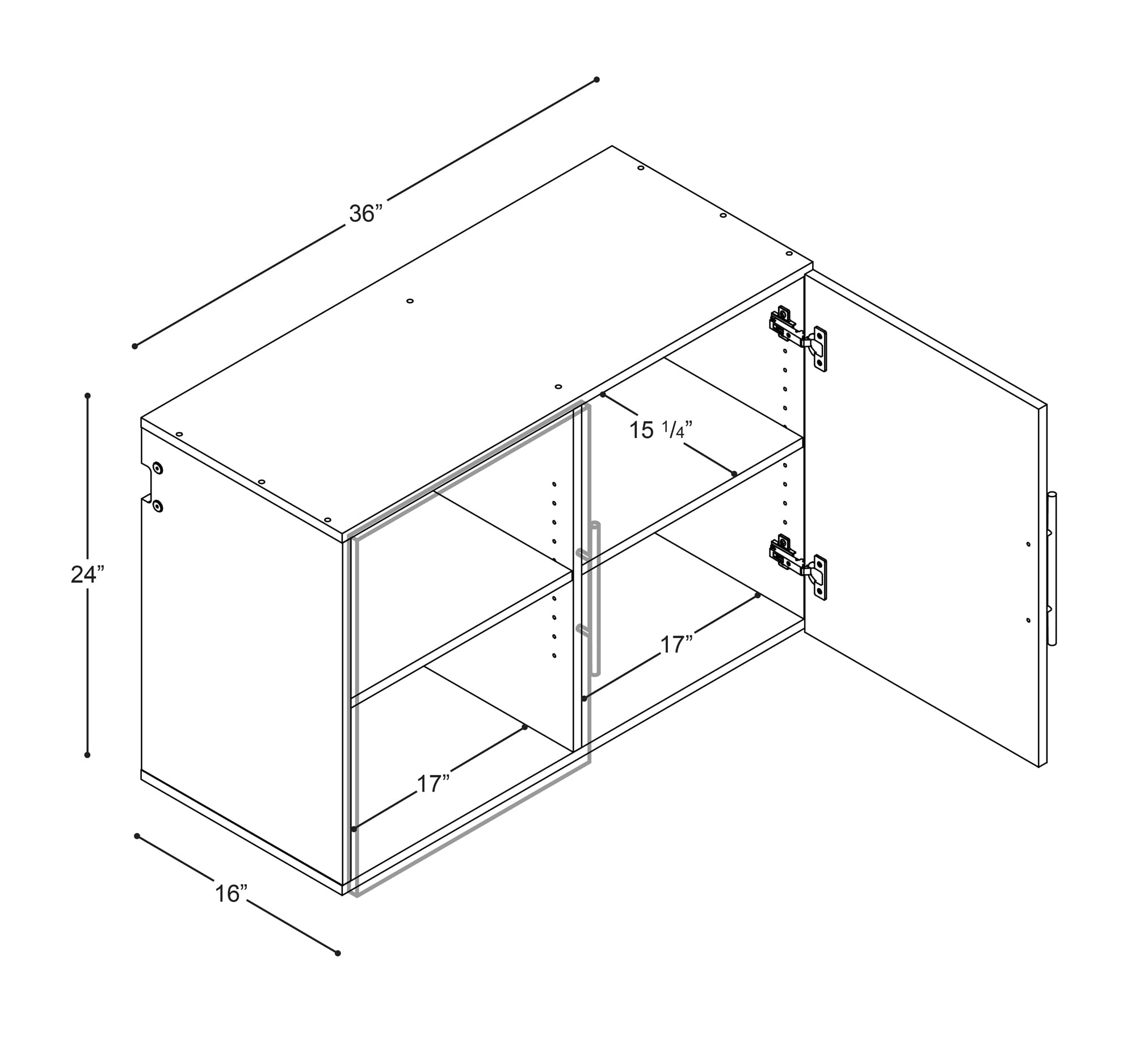 Prepac HangUps Upper Storage Cabinet - Elegant and Spacious Wall Cabinets to Maximize Your Storage, 36" Size, Classic Light Gray Finish