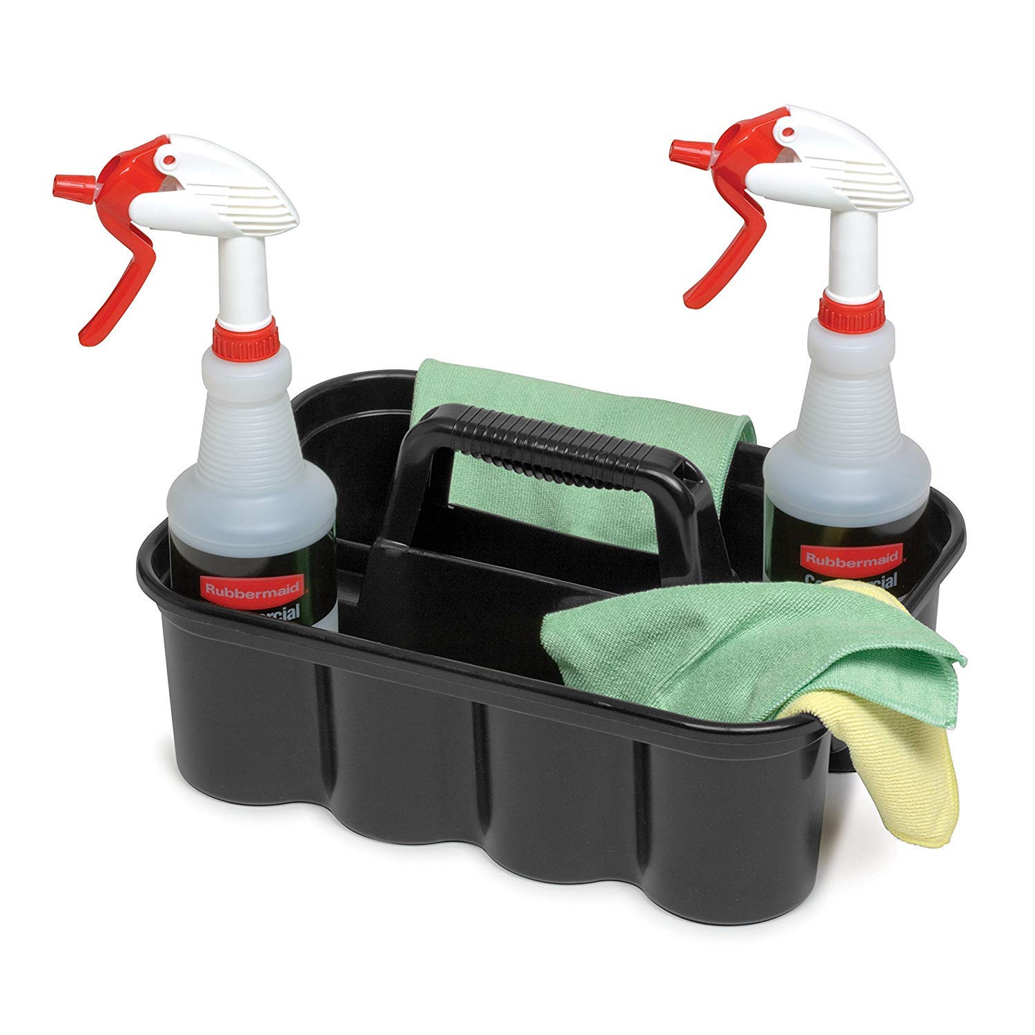 Rubbermaid Commercial Products Deluxe Carry Caddy, Black, Cleaning Storage for Wipes/Spray Bottles/Brushes/Dustpans/Gloves, Pack of 6