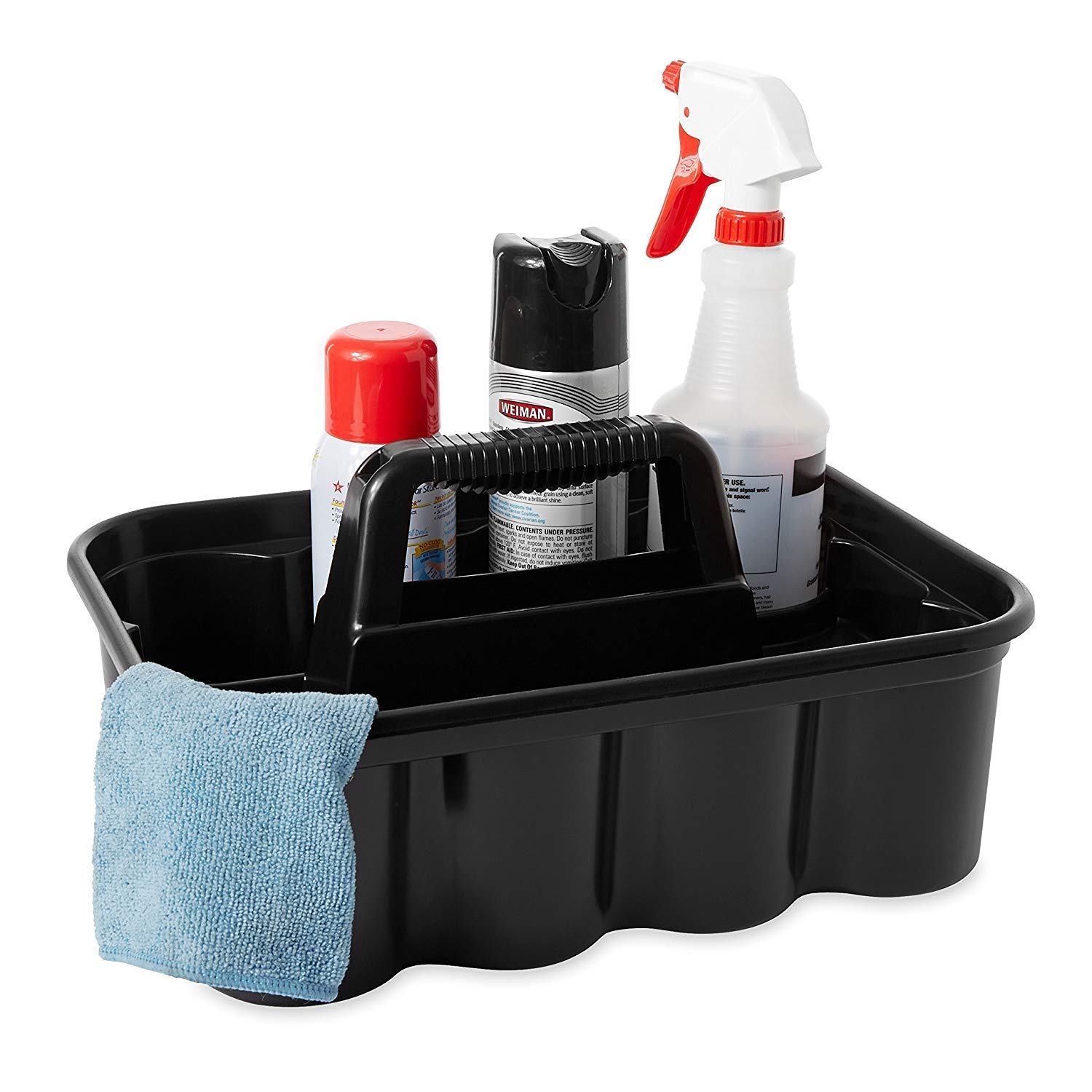 Rubbermaid Commercial Products Deluxe Carry Caddy, Black, Cleaning Storage for Wipes/Spray Bottles/Brushes/Dustpans/Gloves, Pack of 6