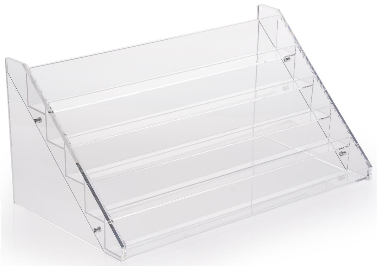 Displays2go Nail Polish Rack, Tiered Design, Clear Acrylic, 5 Shelves Hold 60 Bottles Total