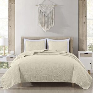 Chezmoi Collection Austin 3-piece Oversized Bedspread Coverlet Set (King, Ivory)