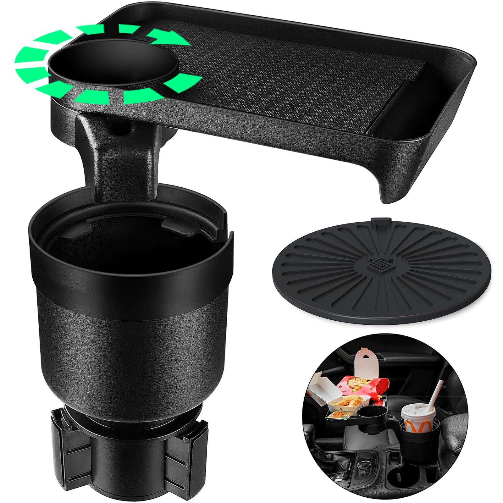 Cup Holder Tray for Car, Drink Holder Expander Compatible with Yeti 20/26/30 oz Hydro Flasks 32/40 oz Nalgenes 30/32/38/48 oz Camelbak 32/40 oz Detachable Tray Table