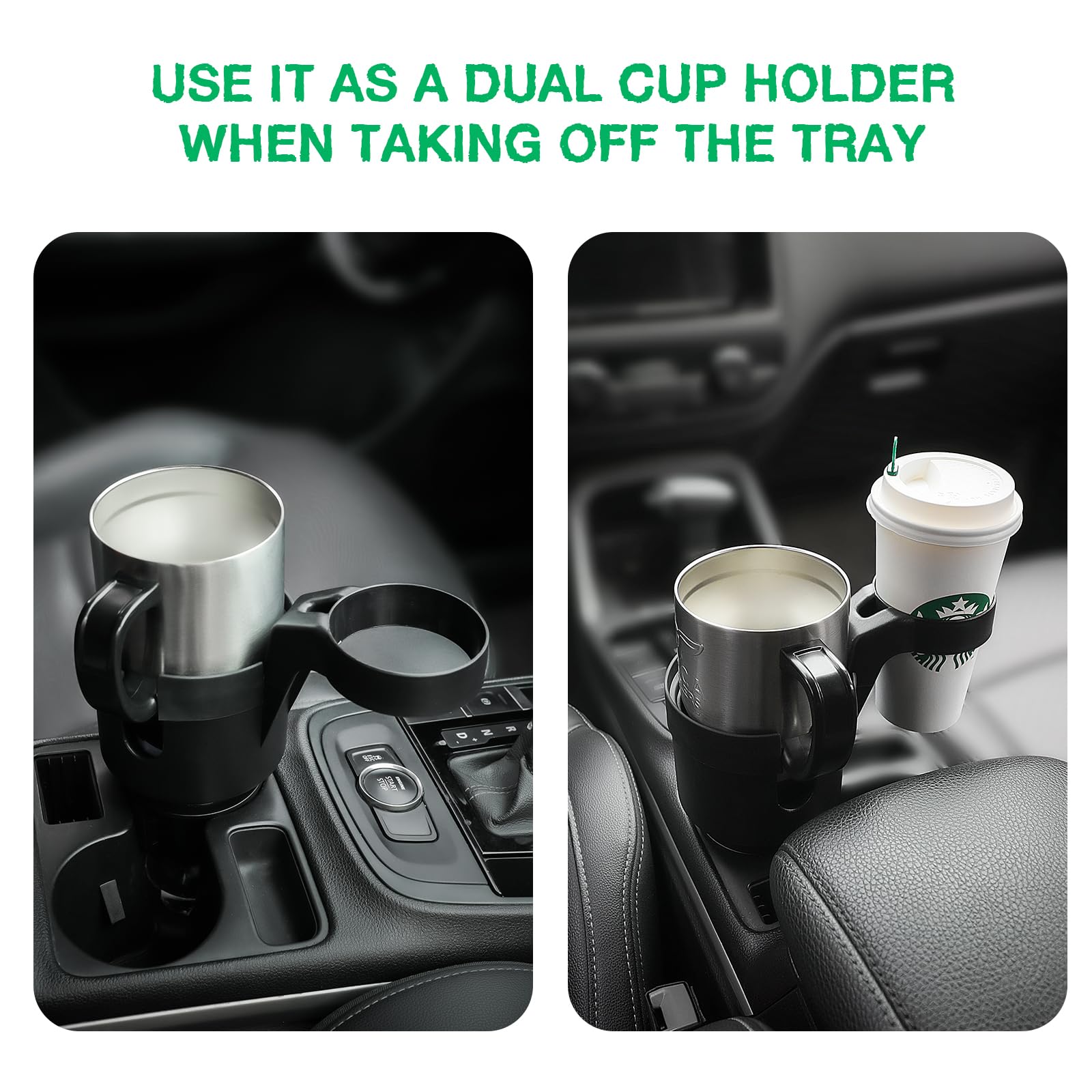 Cup Holder Tray for Car, Drink Holder Expander Compatible with Yeti 20/26/30 oz Hydro Flasks 32/40 oz Nalgenes 30/32/38/48 oz Camelbak 32/40 oz Detachable Tray Table