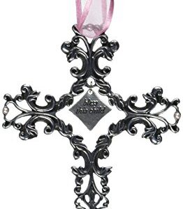 Cathedral Art (Abbey & CA Gift Bless This Child Pink Ribbon Baby Cross, 5-Inch High, Silver