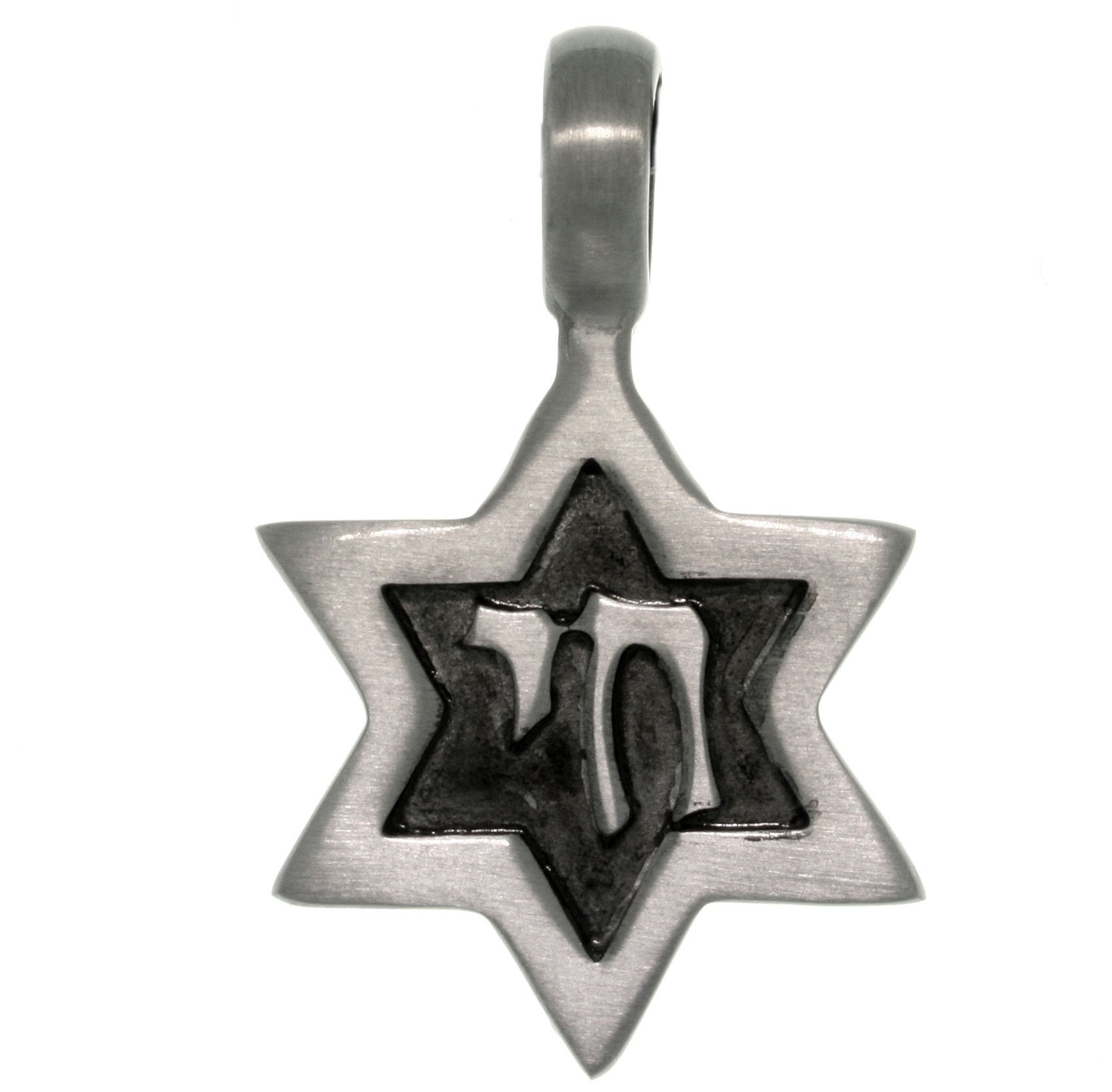 Jewelry Trends Antiqued Pewter Star of David with Chai Symbol Pendant