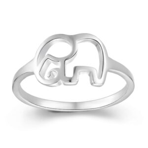 ELBLUVF 925 Sterling Silver Elephant Animal Lucky Ring Jewelry Bridesmaid Gift Favor (8)