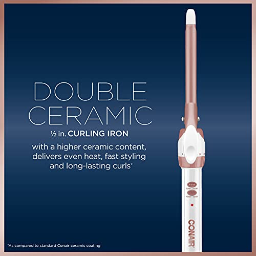 Conair Double Ceramic 1/2-Inch Curling Iron, 1/2-inch barrel produces spiral curls – for use on short to medium hair