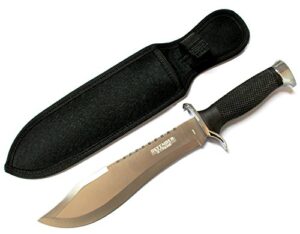 lastworld 13" defender xtreme serrated blade silver & black hunting knife with sheath