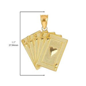 10K Yellow Gold Heart Suit Royal Flush Poker Hand Cards Pendant Charm