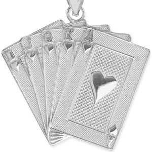 Claddagh Gold .925 Sterling Silver Heart Suit Royal Flush Poker Hand Cards Pendant Charm