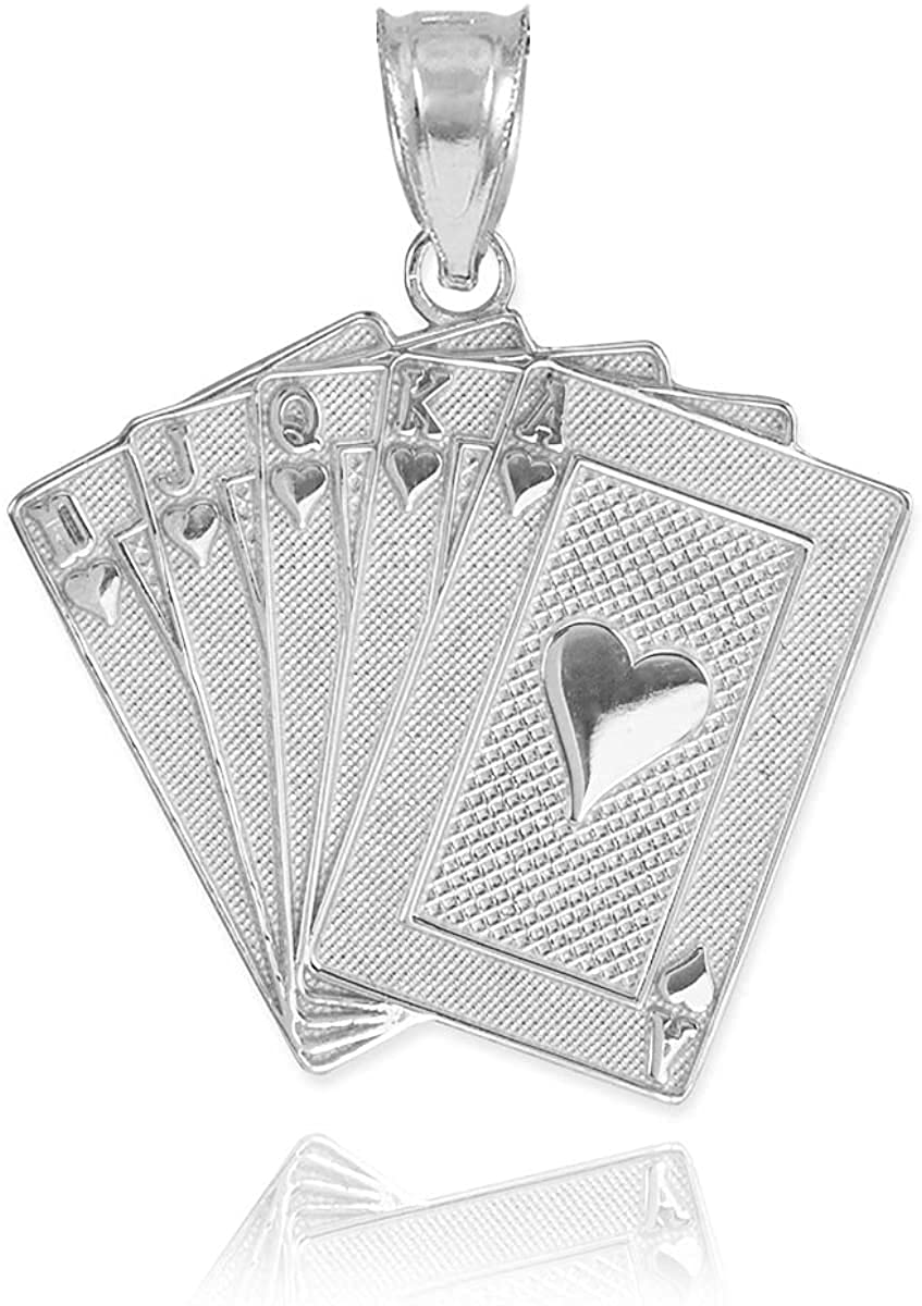 Claddagh Gold .925 Sterling Silver Heart Suit Royal Flush Poker Hand Cards Pendant Charm