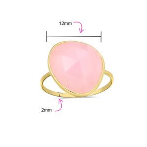 Bling Jewelry Boho Pink Multifaceted Simulated Statement Chalcedony Quartz Ring For Women 14K Gold Plated Sterling Silver 1MM Band